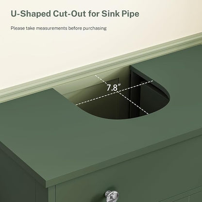 TEENFON Pedestal Sink Storage Cabinet with 2 Doors and Drawer, Bathroom Sink Cabinet, Under Sink Cabinet with U-Shape Cut-Out, Green