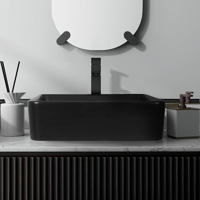 28 inch Natural Color Bathroom Vanity, Rustic Fixture Standing Pedestal Cabinet with Black Ceramic Vessel Sink