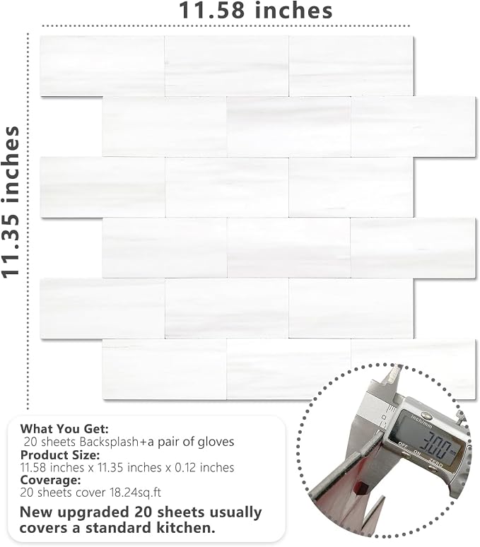 STICKGOO 20-Sheet Subway Tile Peel and Stick Backsplash, Seamless Design Matte Dolomite Kitchen Backsplash Wall Tiles, PVC Stick on Backsplash for Kitchen, Bathroom, RV, Fireplace