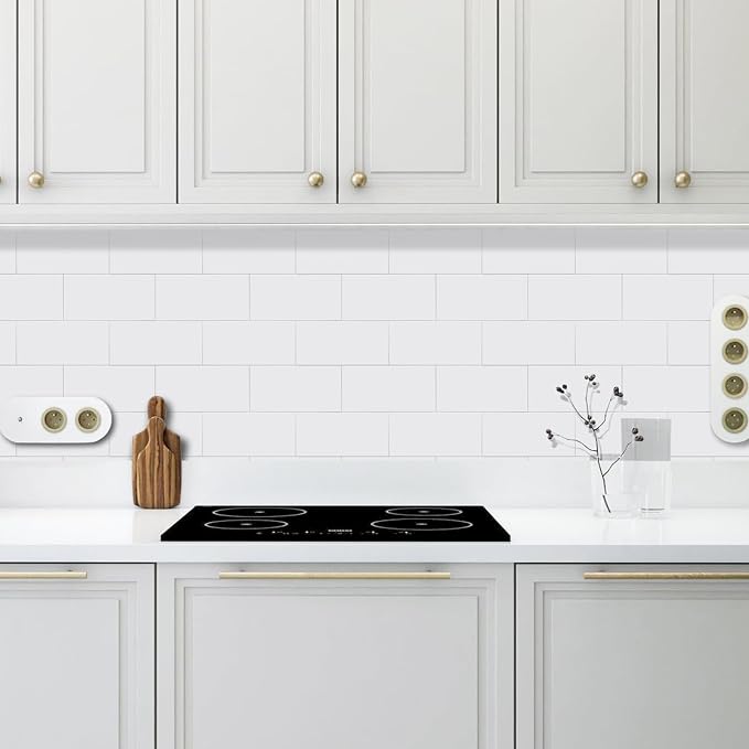 12-Piece Glossy Pure White Peel and Stick Backsplash Tile, 12''x12'' PVC Subway Tile Stick on Backsplash for Kitchen/Bathroom/Fireplace
