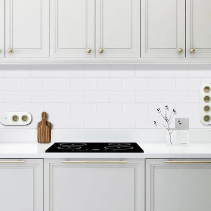 12-Piece Glossy Pure White Peel and Stick Backsplash Tile, 12''x12'' PVC Subway Tile Stick on Backsplash for Kitchen/Bathroom/Fireplace