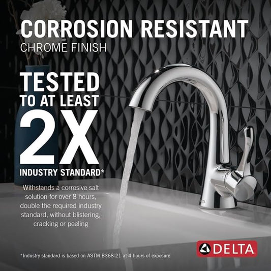 Delta Esato Chrome Bathroom Faucet 1 Hole, Single Hole Bathroom Sink Faucet for Vanity, Push-Pop Drain Assembly, Chrome 15897LF