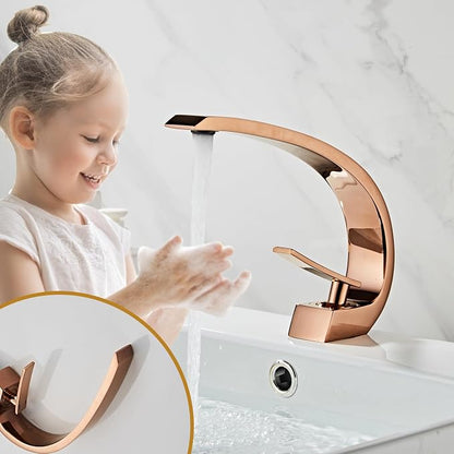 Rose Gold Bathroom Sink Faucet, Unique Design and Pop Up Drain