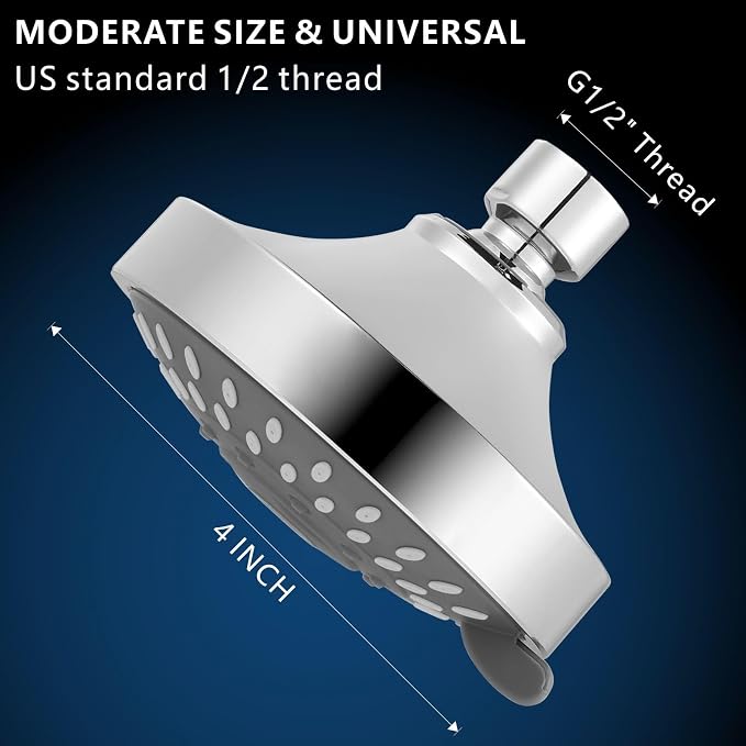 High Pressure Shower Head - 5 Spray Modes Powerful Pressure Boosting Showerhead For Bathroom - High Flow Fixed Showerheads (Chrome)
