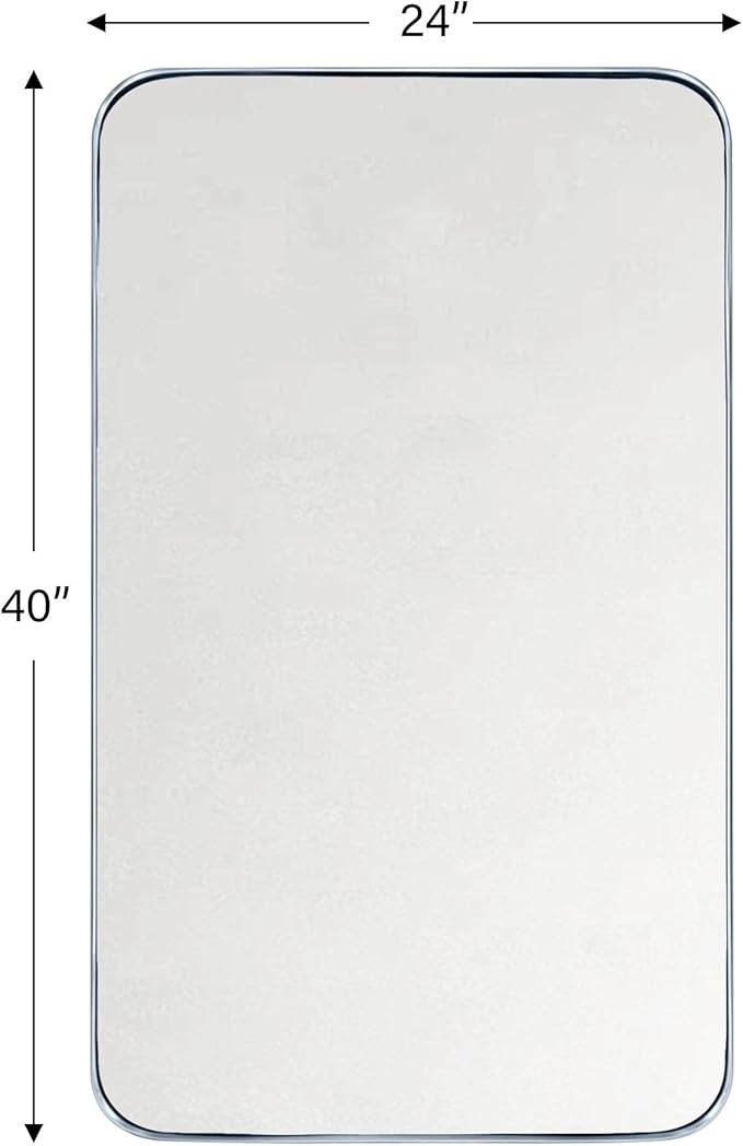 GRACTO 24x40'' Chrome Metal Framed Bathroom Mirror for Wall in Stainless Steel Rounded Rectangular Bathroom Vanity Mirrors Wall Mounted