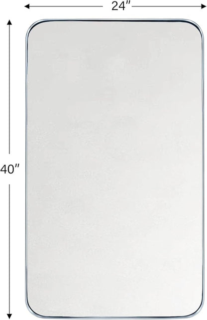 GRACTO 24x40'' Chrome Metal Framed Bathroom Mirror for Wall in Stainless Steel Rounded Rectangular Bathroom Vanity Mirrors Wall Mounted