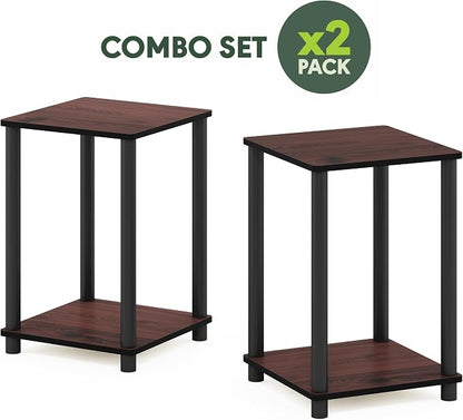 Furinno Turn-N-Tube Night Stand Set of 2, 2-Tier Nightstand, Dark Cherry | Stackable, Open Shelf, Toolless Bedside Table, Side Table, End Table for Living Room, Bedroom