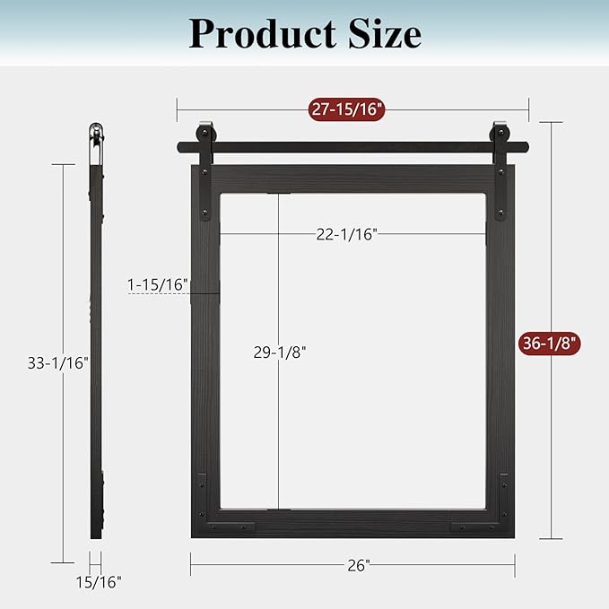 Farmhouse Bathroom Mirror, 28x36 Inch Black Vanity Mirror for Wall, Wood Framed Rustic Mirror Rectangular Wall Decor Mirrors for Entryway Living Room Bedroom
