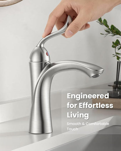 APPASO Bathroom Sink Faucet, Single Hole Sink Faucet Spot Resist with Optional Deck Plate for 1 to 3 Hole Installation, Single Handle Vintage Design with Pop Up Drain for Vanity,Brushed Nickel