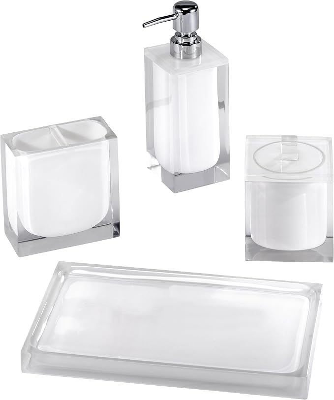 Izod - Bathroom Set, 4pc Resin Countertop Accessories, Modern Home Decor, Dorm Room Essentials (Marina Collection, White)