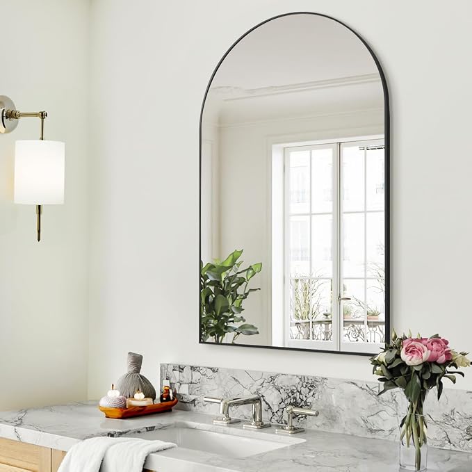 BEAUTYPEAK 24"x36" Arch Bathroom Wall Mirror, Black | Wall Mounted Vanity Metal Frame Mirror for Bedroom, Entryway, Living Room, Fireplace