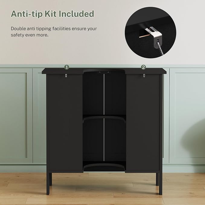TEENFON Pedestal Sink Storage Cabinet, Under Sink Cabinet with 2 Doors & Shelf, Under Bathroom Sink Cabinet, Pedestal Sink Storage for Bathroom, Black