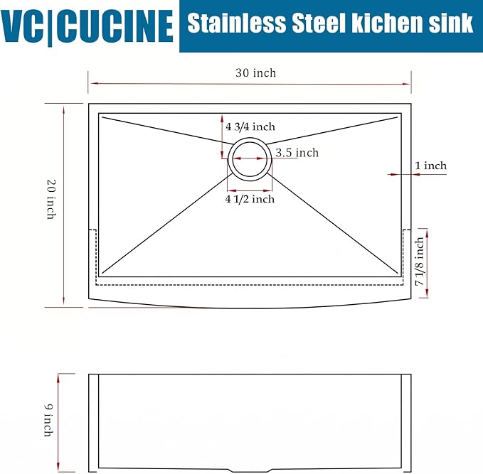 VCCUCINE Farmhouse Sink, 30x22 Inch Stainless Steel Farmhouse Kitchen Sink, Undermount Drop in Single Bowl Basin Apron Sink, Brushed Nickel Farm Sink With Strainer