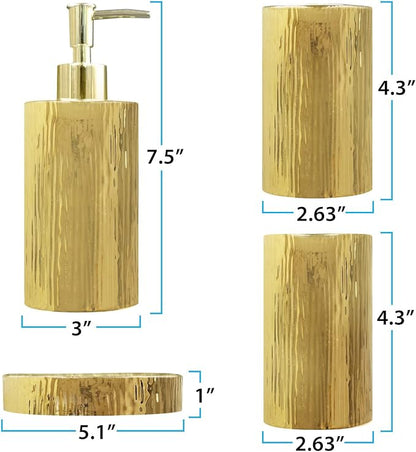 Blue Donuts Bathroom Accessories Set, Toothbrush Holder, Soap Dispenser, Gold, Ceramic, 4 Piece
