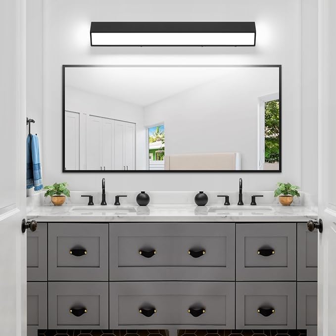 LED Modern Bathroom Vanity Light Fixtures (32-Inch, 5CCT, Dimmable), Modern Acrylic Bathroom Wall Lighting Fixtures Over Mirror, Matte Black
