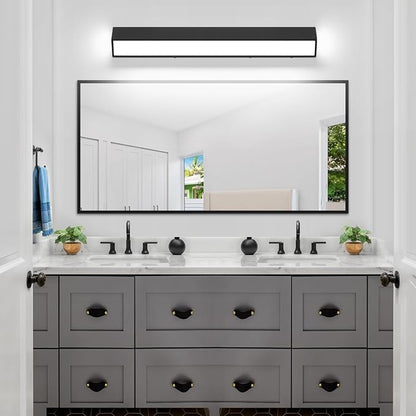 LED Modern Bathroom Vanity Light Fixtures (32-Inch, 5CCT, Dimmable), Modern Acrylic Bathroom Wall Lighting Fixtures Over Mirror, Matte Black