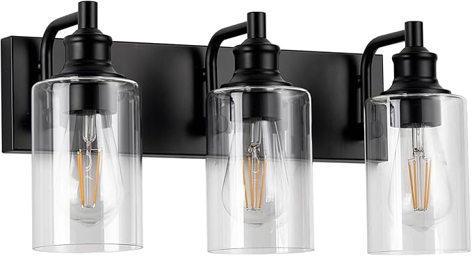 3-Light Bathroom Light Fixtures Modern Black Vanity Lights for Bathroom Lighting Fixtures Over Mirror for Cabinet Mirror Bedroom Hallway