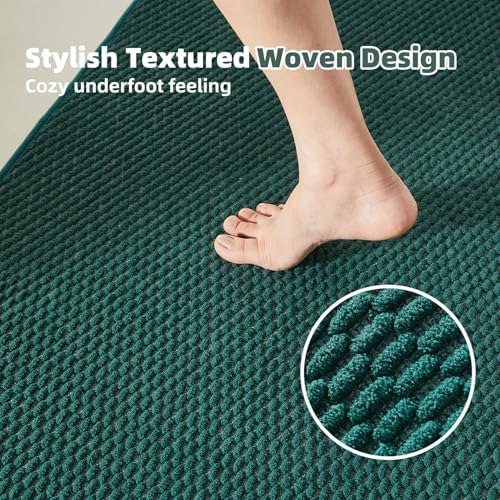 TYUU Bathroom Rugs Non Slip Washable, Super Absorbent Thin Bath Mat Quick Dry Low Pile Bathroom Rug, Dark Green 24"x47"