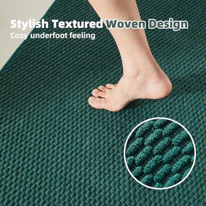 TYUU Bathroom Runner Rugs, Long Bath Mat Runner Washable Thin Quick Dry Low Pile Bathroom Runner Rugs Non Slip, Dark Green 16"x60"