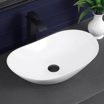Vessel Sink 23.8"x14.2" Oval Bathroom Sink Modern White Porcelain Ceramic Above Counter Vanity Sink for Bathrooms Art Basin