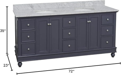 Bella 72-inch Double Bathroom Vanity (Marine Gray/Carrara): Includes Marine Gray Cabinet with Authentic Italian Carrara Marble Countertop and White Ceramic Sinks