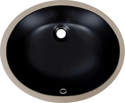 DeerValley DV-1U303B Black Undermount Bathroom Sink 18'' x 15'' Oval Ceramic Sink Bathroom Vessel Sink with Overflow Hole