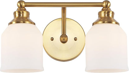 JONATHAN Y 33.25" Brass Gold/White Modern Farmhouse LED Vanity Light Wall Sconce Fixture, Frosted White Glass Shade, Dimmable Wall Lamp for Bathroom Mirror Kitchen Sink, UL Listed (JYL7552B)