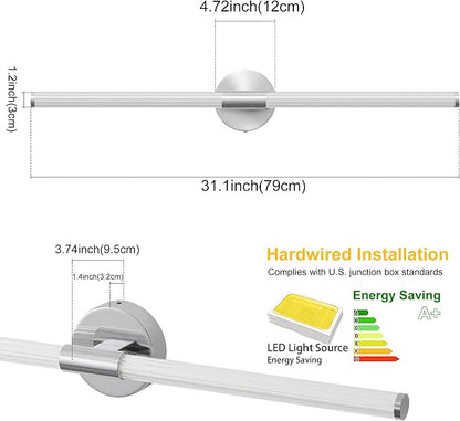 Wall Sconces Set of 2 Hardwired LED Vanity Light Chrome 31" | Dimmable 5CCT LED Bathroom Light Fixtures, 360° Full Lighting, Modern Vanity Light Bar for Bathroom Mirror, Flicker-Free