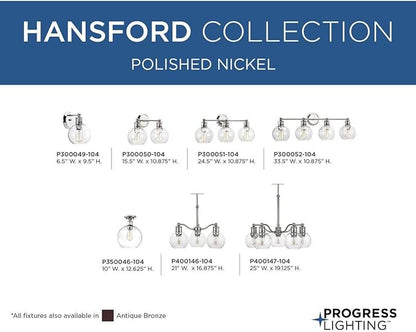 Progress Lighting P300052-104 Hansford Bath & Vanity, 4 Light, Polished Nickel