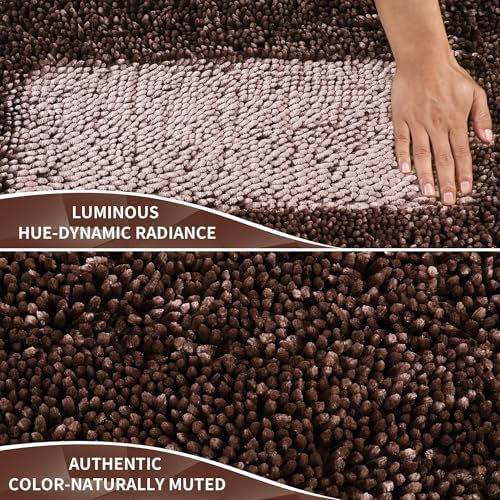 Yimobra Long Bathroom Rugs Runner 55x24 Inch, Extra Thick Soft Absorbent Chenille Bath Mat, Non Slip Machine Washable, Quick Dry Bath Rugs for Bathroom Floor, Tub and Shower, Brown