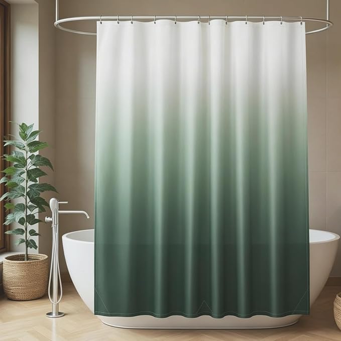Felisa Ombre Dark Green and White Shower Curtain Liner,Waterproof Fabric Shower Curtain with 3 Weighted Magnets, Odorless Cloth Lightweight Bathroom Curtain,Sturdy Rustproof Grommets,72 x 72
