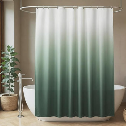 Felisa Ombre Dark Green and White Shower Curtain Liner,Waterproof Fabric Shower Curtain with 3 Weighted Magnets, Odorless Cloth Lightweight Bathroom Curtain,Sturdy Rustproof Grommets,72 x 72