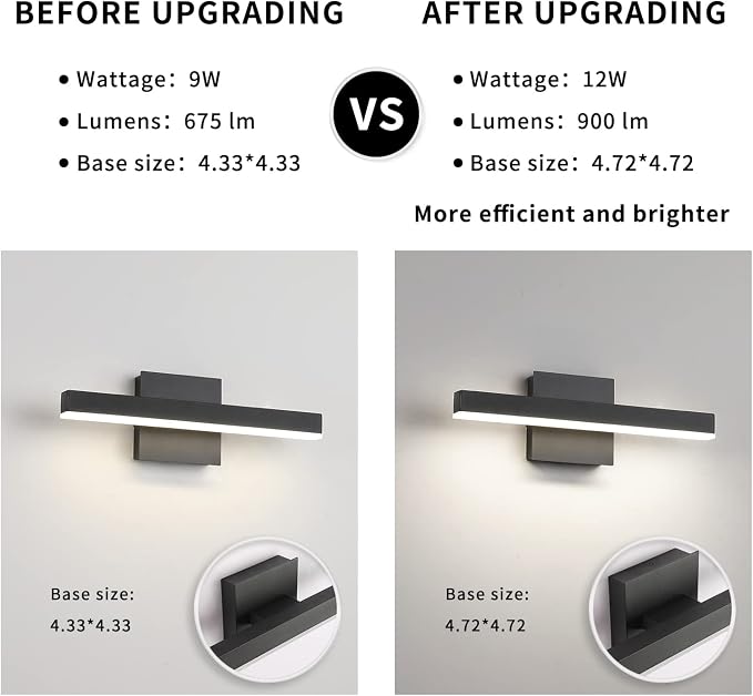 Joossnwell LED Bathroom Vanity Lighting Fixture Modern Bath Light Bar 15.75inch Black Wall Sconce 12W 4000K
