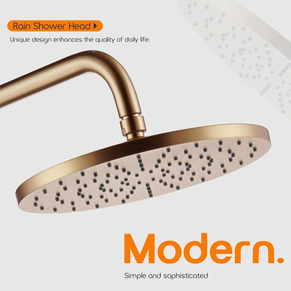 Rainhead Waterfall Shower Head 10-Inch Large Bathroom Overhead Fixed Showerhead High Pressure 2.5 GPM with Adjustable Angle, Champagne Bronze SH001CPG-D10