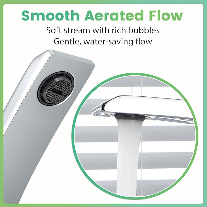 Bathroom Sink Faucet Modern Single Hole 1-Handle Faucet, Chrome Solid Brass Faucets, Mount Curved Lavatory Faucets Mixer Tap