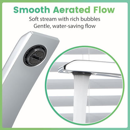 Bathroom Sink Faucet Modern Single Hole 1-Handle Faucet, Chrome Solid Brass Faucets, Mount Curved Lavatory Faucets Mixer Tap