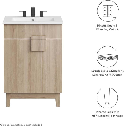 Modway EEI-6399-OAK Miles 24” Bathroom Vanity Cabinet (Sink Basin Not Included), Oak