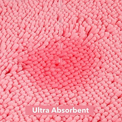 Yeaban Chenille Pink Bathroom Rug 26"x44", Non-Slip Rubber Backing
