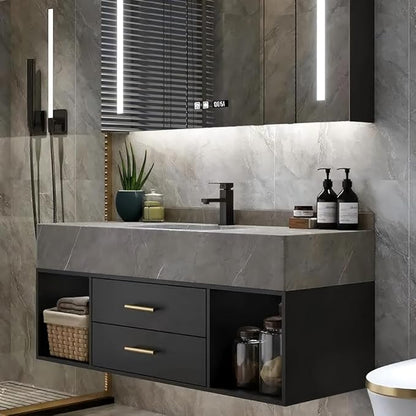 Bathroom Vanity with Sink, 39.3" Floating Bathroom Vanity Set Modern Wall-Mounted Cabinet with Sintered Stone Countertop, Undermount Sink & Black Finish, Easy to Clean