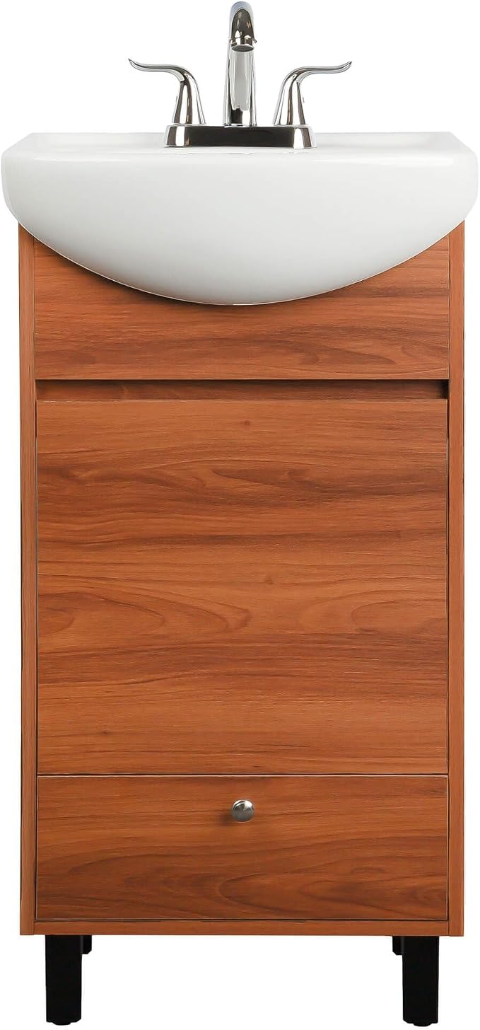 Petite 18 Inch Bathroom Vanity with Sink, Small Freestanding Bathroom Cabinet, Space-Saving Vanity Sink Combo Design, Dual Storage, Spicy Walnut