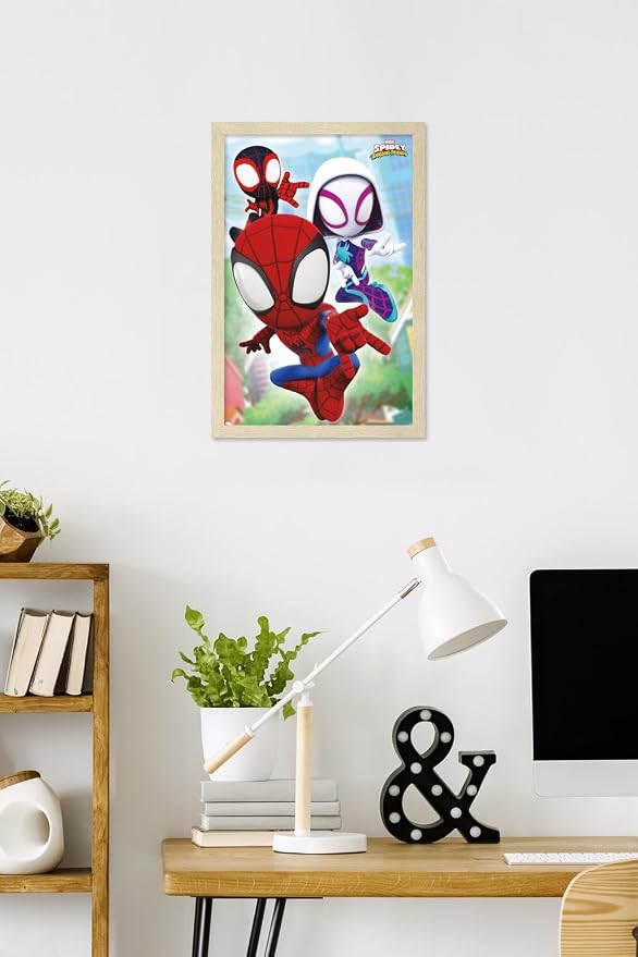 Trends International Marvel Spidey and His Amazing Friends - Webs Wall Poster, 22.4L x 14.7W, Blonde Framed Version