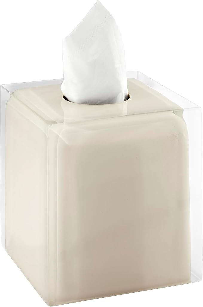 IZOD – Tissue Box Cover, Clear Hand-Painted Resin with Linen Look, Modern Home Decor – Perfect for Bathrooms, Bedrooms, Kitchens or Offices (Marina)
