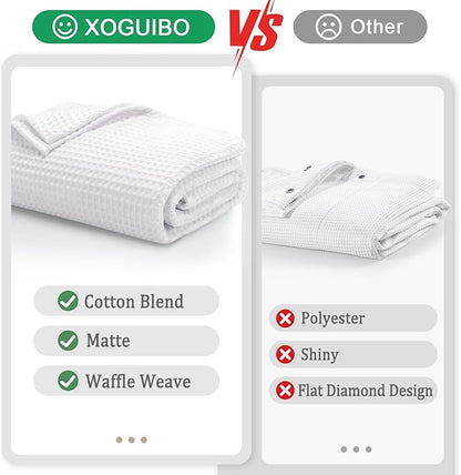 Long Waffle Shower Curtain - White Cotton Texture Fabric Heavyweight Shower Curtains for Bathroom,72Wx80L