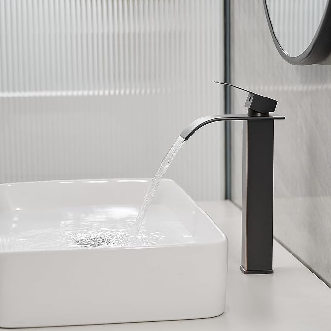 Bathroom Faucet Oil Rubbed Bronze, Bathfinesse Faucet for Bathroom Sink 1 Hole One Handle Deck Mount Veseel Sink Bowl with Pop-up Drain Stopper and Supply Hoses