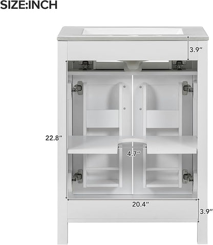 Harper & Bright Designs 48" Bathroom Vanity Set with Double Sink, Free Standing Single Basin Vanity Set with 2 Soft-Close Doors and Drawer, Wood Storage Cabinet with Ceramic Basin for Bathroom, White