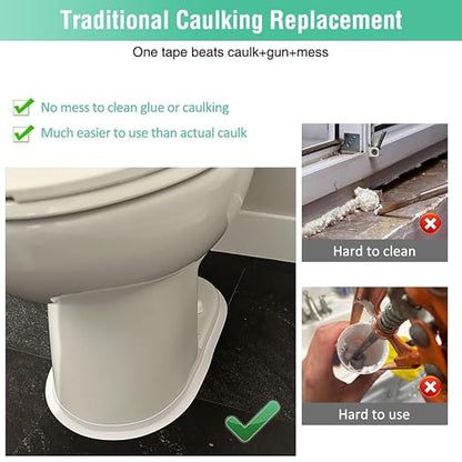 White Caulk Tape Bathroom Easy DIY Sealant Solution Peel & Stick for Bathtubs Toilets Walls Floors Tiles Wallpaper Edges, Quick & Mess-Free Waterproof Sealing, Create a Clean Finished Look in Minutes