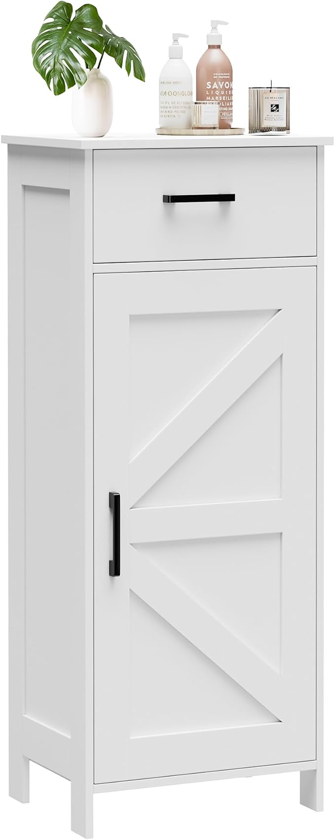 Homhedy Bathroom Storage Cabinet with Drawer & Adjustable Shelf | Freestanding Storage Cabinet for Bathroom, Entryway, Living Room & Kitchen, White, 15.7"W