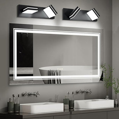 OKELI 2 Light Black Bathroom Vanity Light Over Mirror Modern LED Dimmable Bathroom Light Fixture Black 350° Rotatable Lamp Head 16W 6000K Cold White ETL Listed