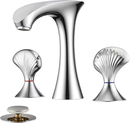 Chrome Bathroom Faucet 3 Hole, 8 Inch Widespread Bathroom Sink Faucet for Vanity, 2 Handle Bathroom Faucets, Bathroom Vanity Faucet with Pop-Up Drain and Supply Hoses