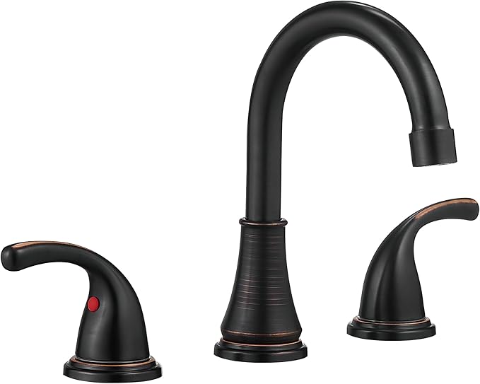 Bathroom Faucet 3 Holes, 8 Inch Widespread Faucet 2 Handle Bathroom Sinks Faucets Lead-Free Oil Rubbed Bronze Bath Sinks Faucets with Pop-up Drain Stopper and Supply Hoses
